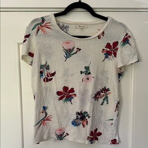 Madewell White Floral Short Sleeve Tee